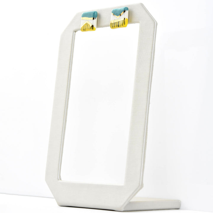 Square Geo Studs, Turquoise & Yellow - Goldmakers Fine Jewelry