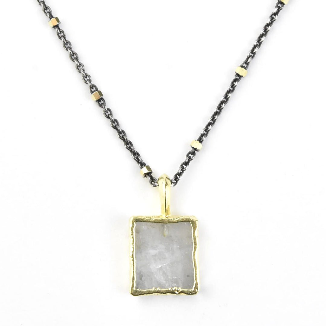 Square Moonstone Two Tone Necklace - Goldmakers Fine Jewelry