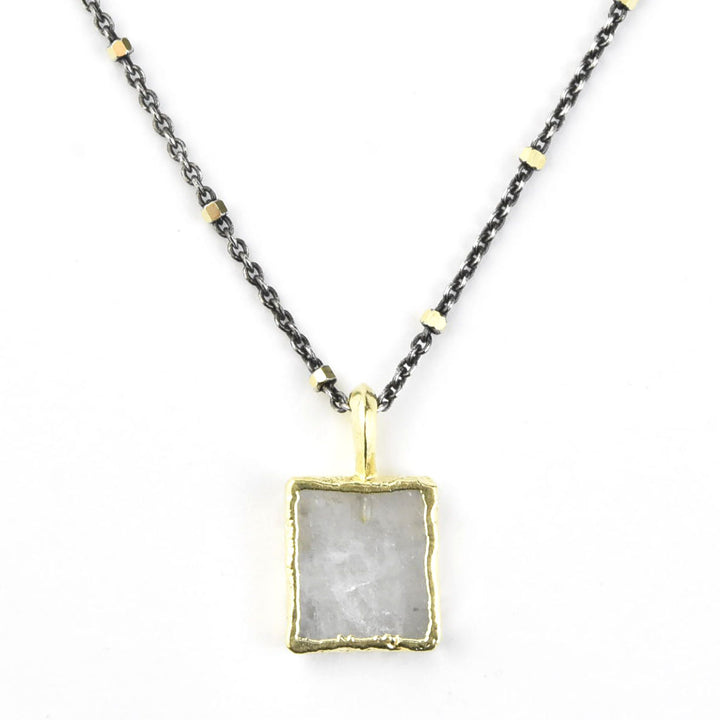 Square Moonstone Two Tone Necklace - Goldmakers Fine Jewelry