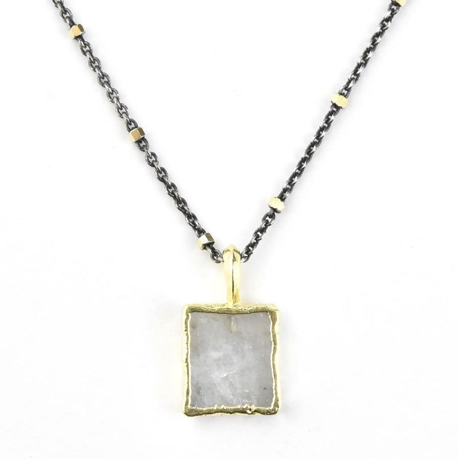 Square Moonstone Two Tone Necklace - Goldmakers Fine Jewelry