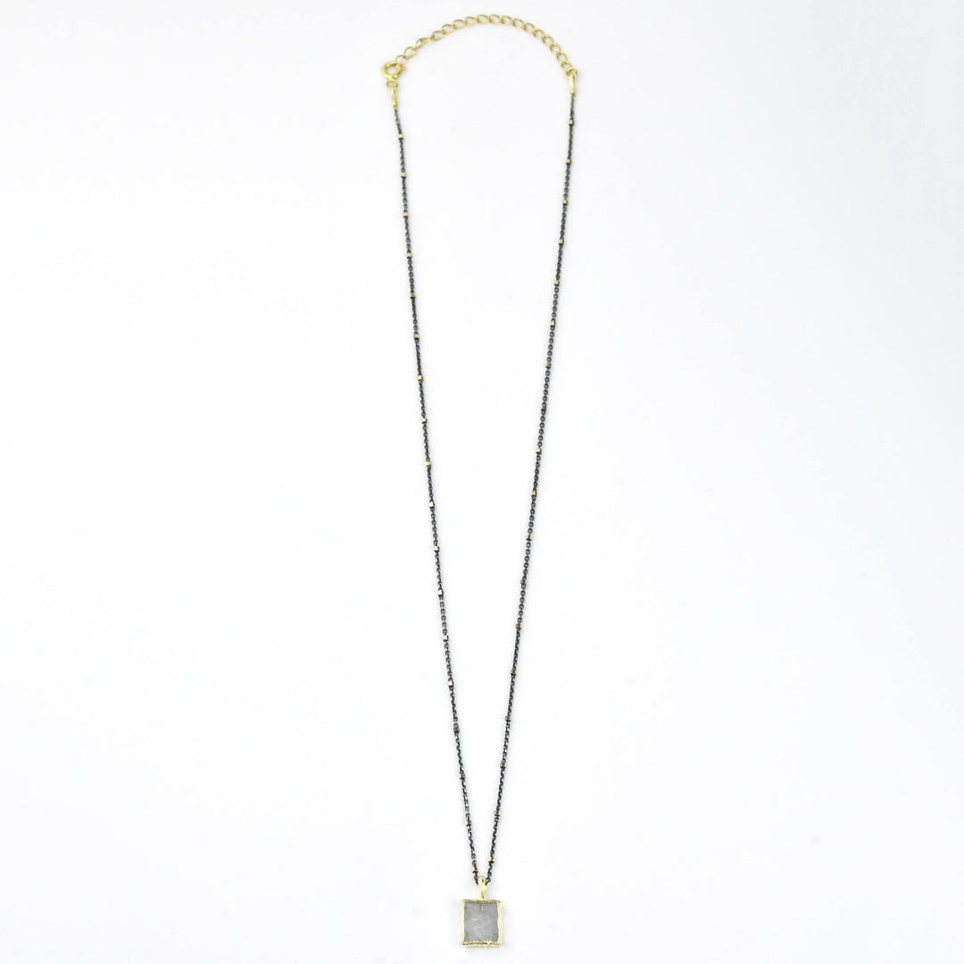 Square Moonstone Two Tone Necklace - Goldmakers Fine Jewelry