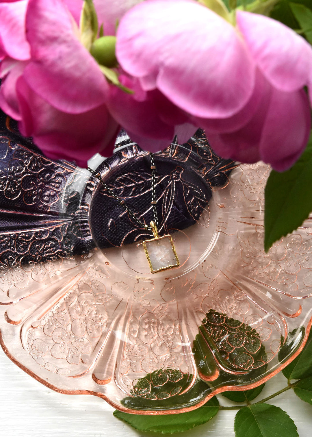 Square Moonstone Two Tone Necklace - Goldmakers Fine Jewelry