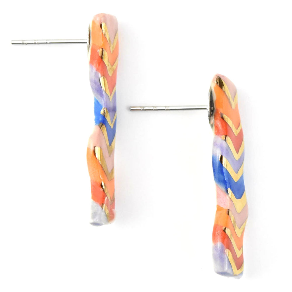 Squiggle Studs, Chevron Rainbow - Goldmakers Fine Jewelry