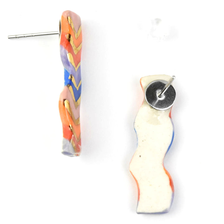 Squiggle Studs, Chevron Rainbow - Goldmakers Fine Jewelry