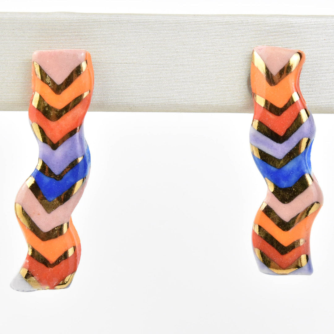 Squiggle Studs, Chevron Rainbow - Goldmakers Fine Jewelry