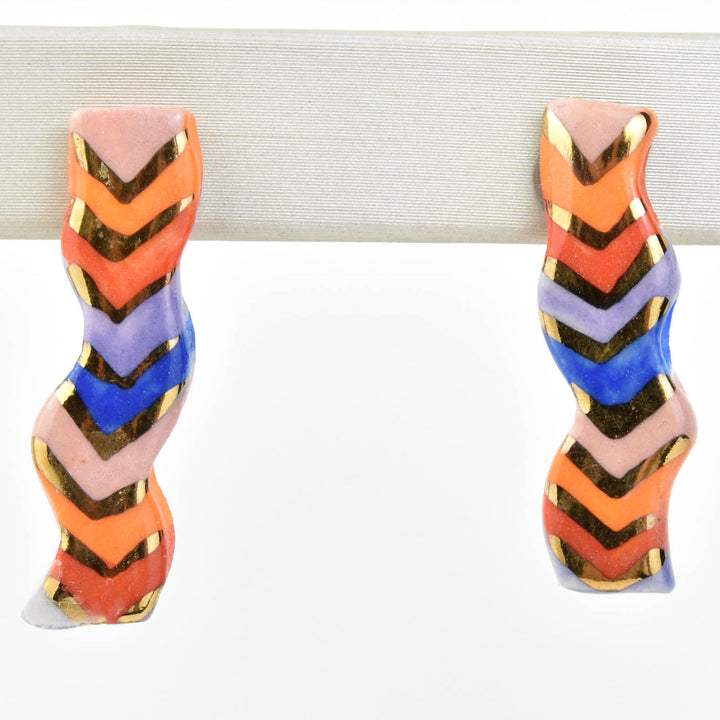 Squiggle Studs, Chevron Rainbow - Goldmakers Fine Jewelry