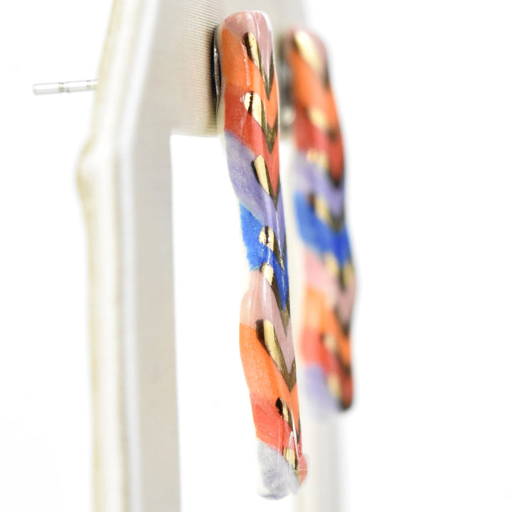 Squiggle Studs, Chevron Rainbow - Goldmakers Fine Jewelry