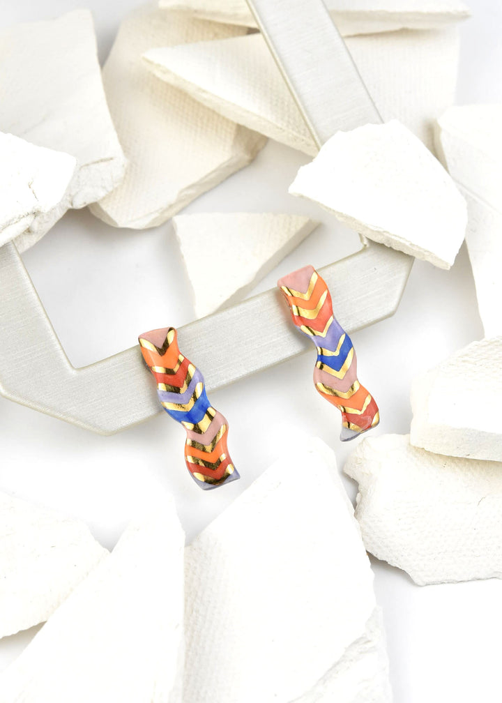 Squiggle Studs, Chevron Rainbow - Goldmakers Fine Jewelry