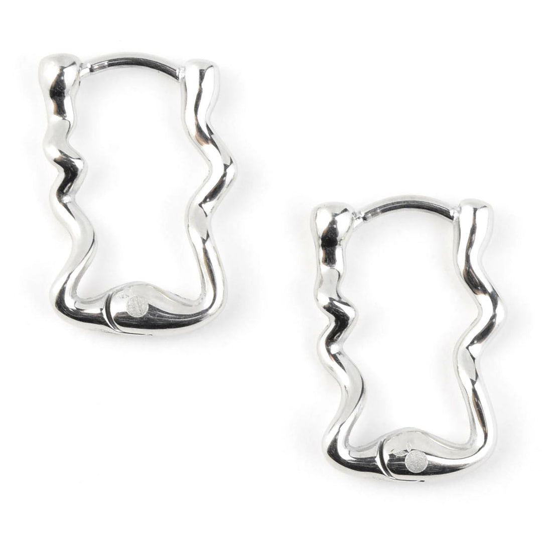 Squiggly Rounded Huggie Hoops, Rectangular - Goldmakers Fine Jewelry