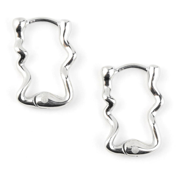 Squiggly Rounded Huggie Hoops, Rectangular - Goldmakers Fine Jewelry