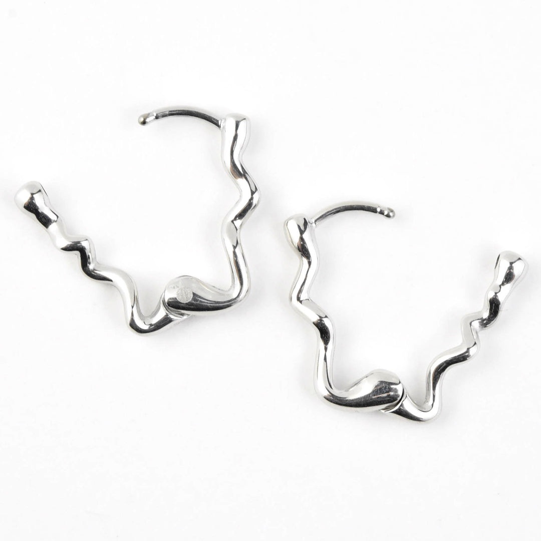 Squiggly Rounded Huggie Hoops, Rectangular - Goldmakers Fine Jewelry