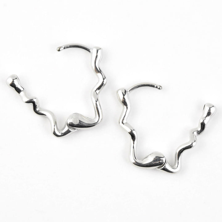 Squiggly Rounded Huggie Hoops, Rectangular - Goldmakers Fine Jewelry