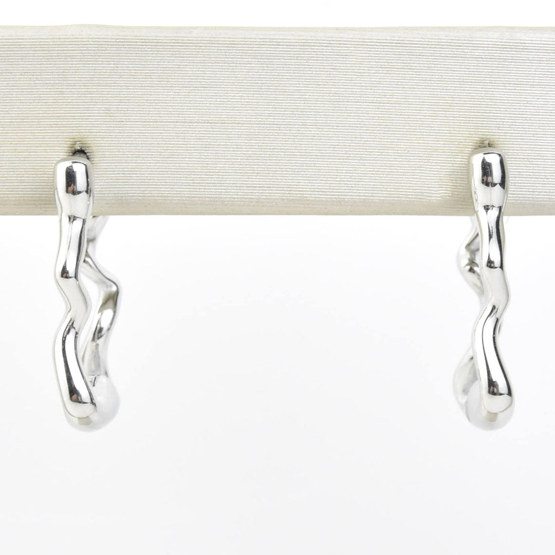 Squiggly Rounded Huggie Hoops, Rectangular - Goldmakers Fine Jewelry
