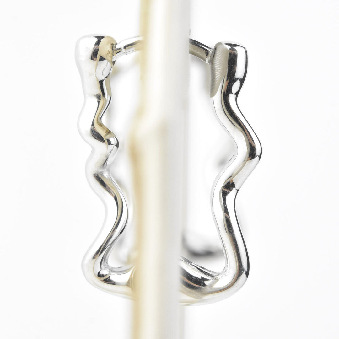 Squiggly Rounded Huggie Hoops, Rectangular - Goldmakers Fine Jewelry