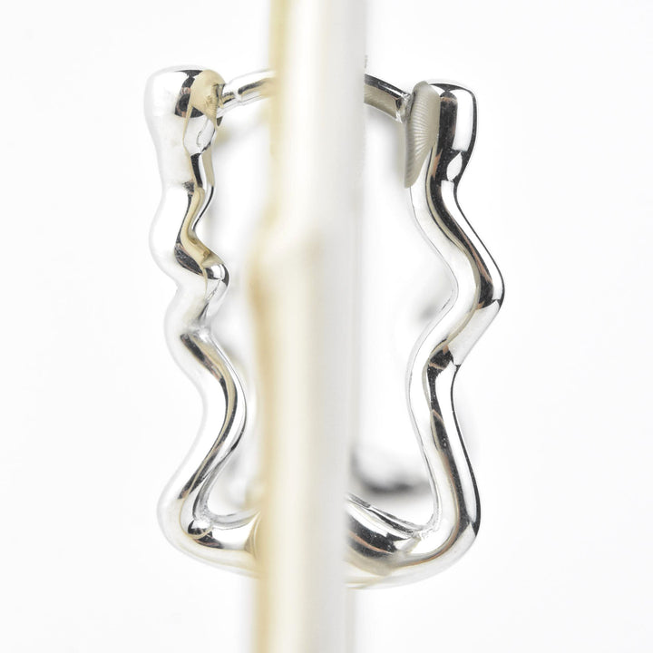 Squiggly Rounded Huggie Hoops, Rectangular - Goldmakers Fine Jewelry