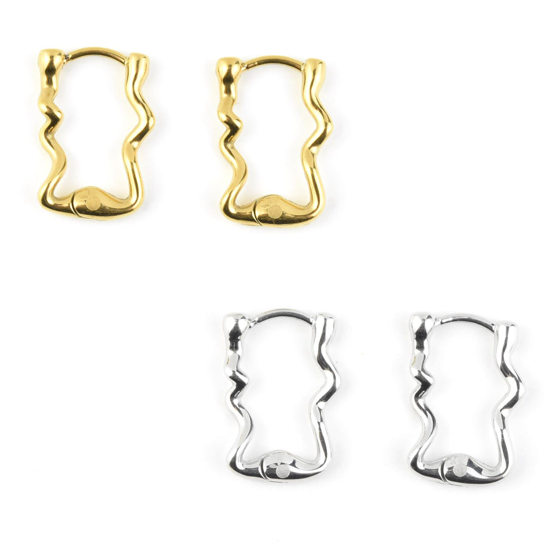 Squiggly Rounded Huggie Hoops, Rectangular - Goldmakers Fine Jewelry