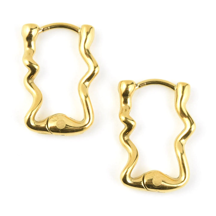 Squiggly Rounded Huggie Hoops, Rectangular - Goldmakers Fine Jewelry