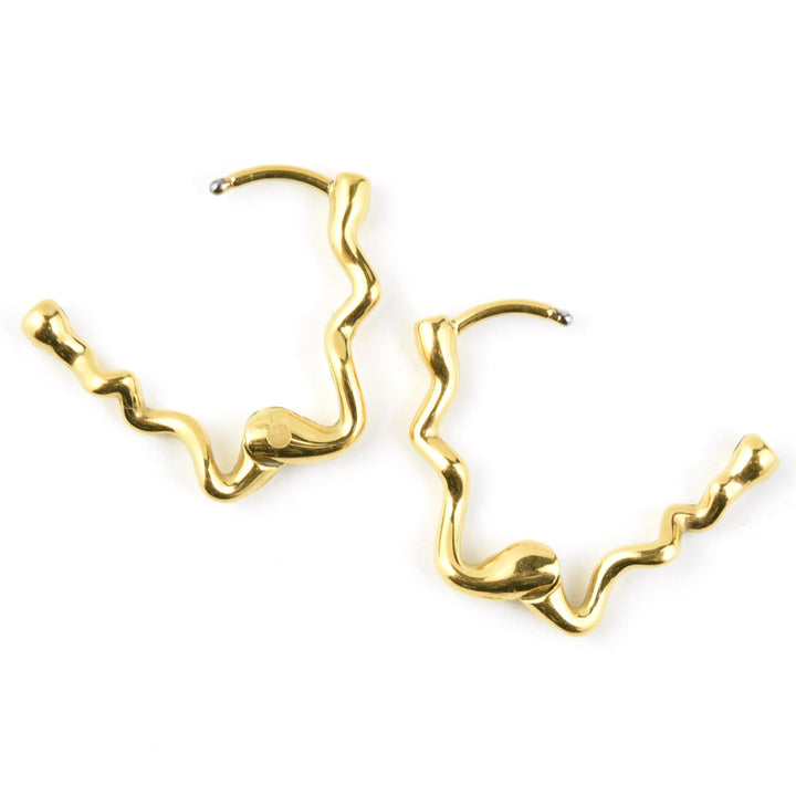 Squiggly Rounded Huggie Hoops, Rectangular - Goldmakers Fine Jewelry