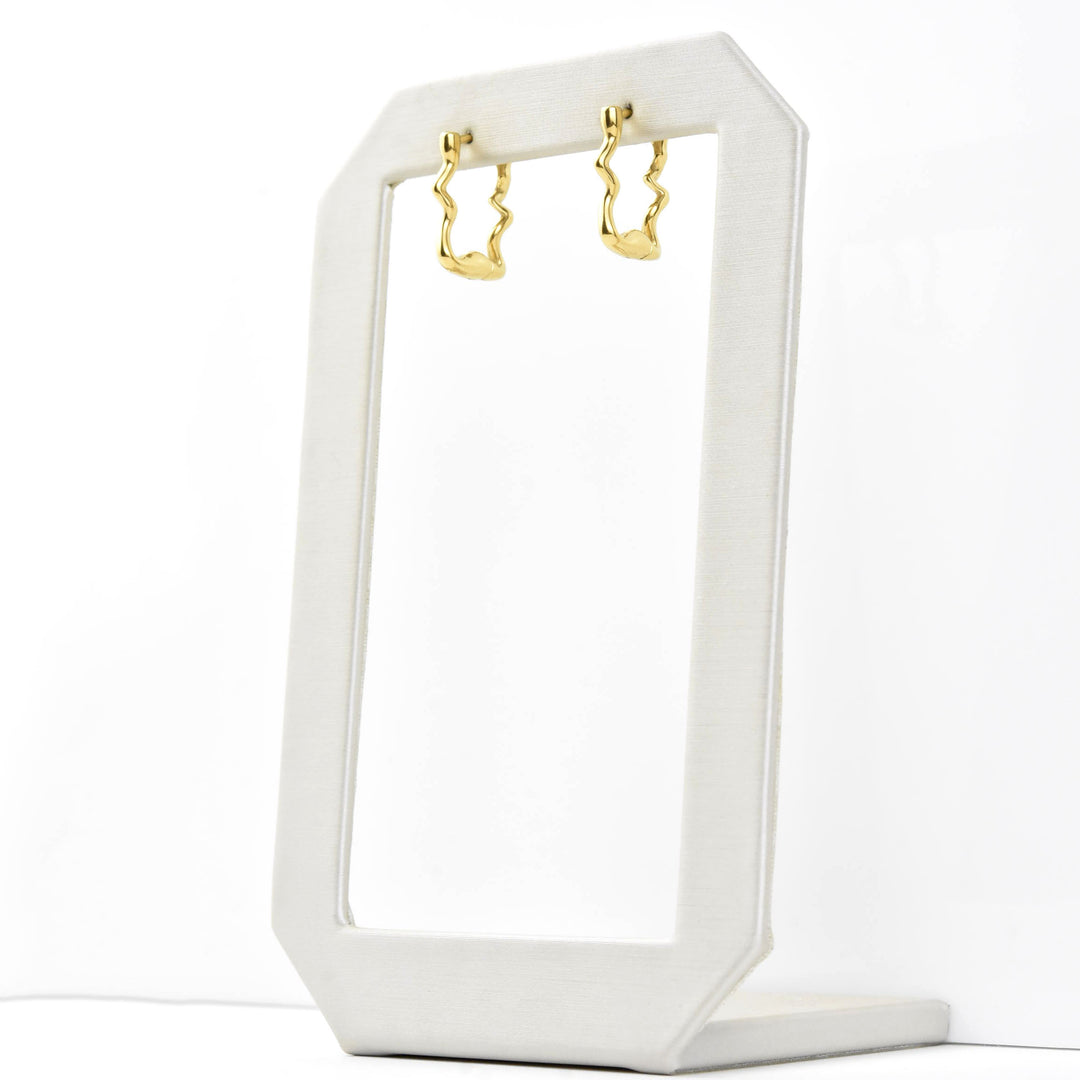 Squiggly Rounded Huggie Hoops, Rectangular - Goldmakers Fine Jewelry