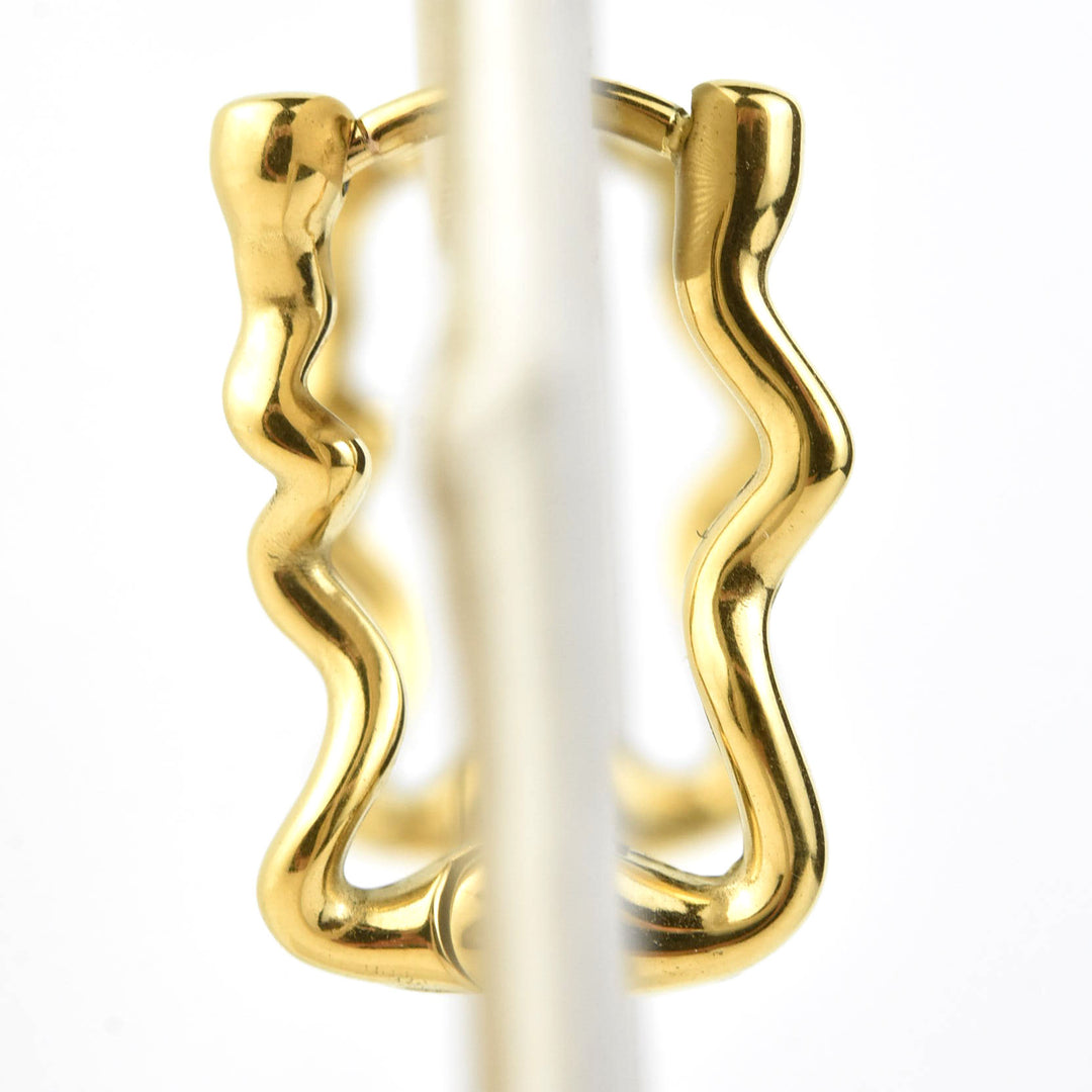 Squiggly Rounded Huggie Hoops, Rectangular - Goldmakers Fine Jewelry