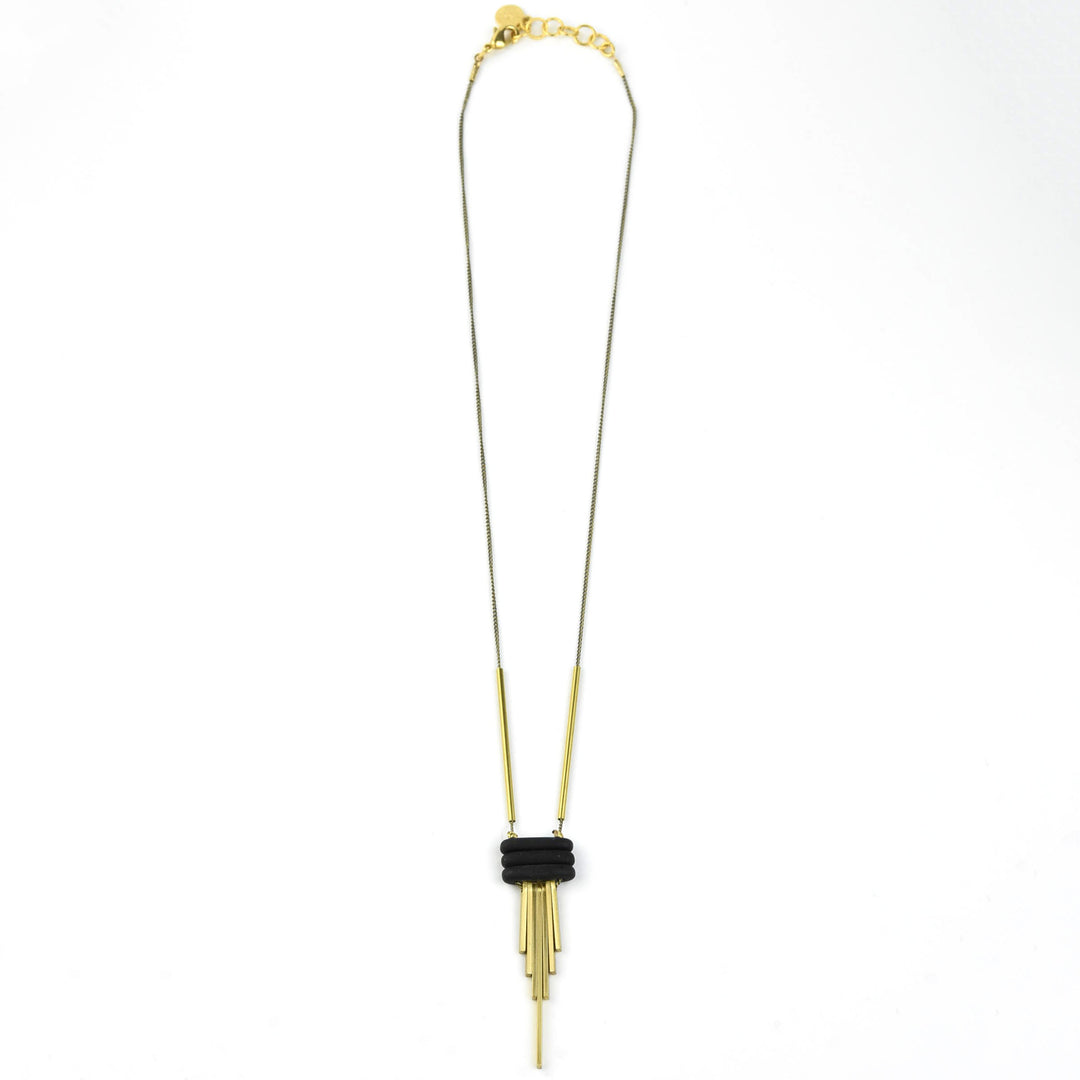 Stacked Beads and Brass Fringe Necklace - Goldmakers Fine Jewelry
