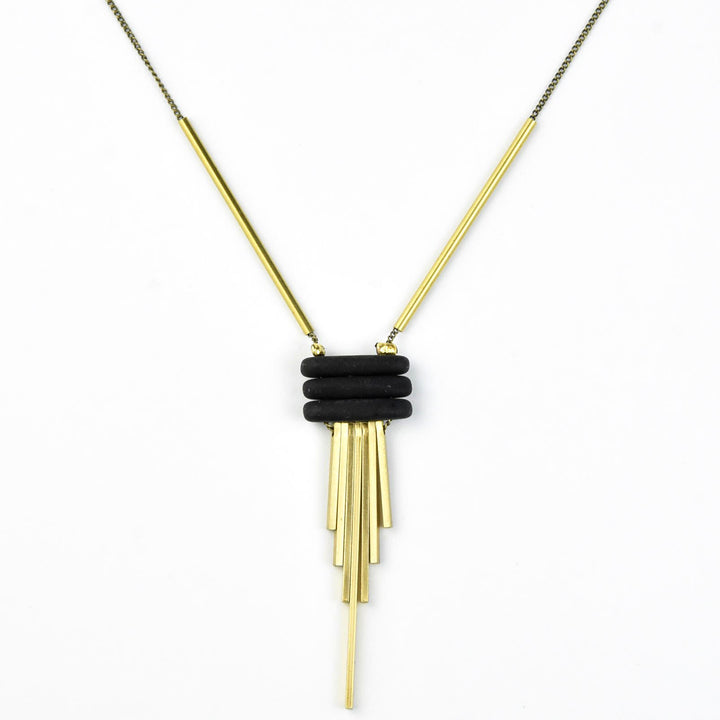 Stacked Beads and Brass Fringe Necklace - Goldmakers Fine Jewelry