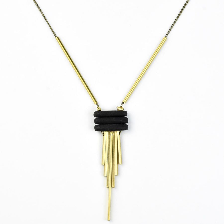 Stacked Beads and Brass Fringe Necklace - Goldmakers Fine Jewelry