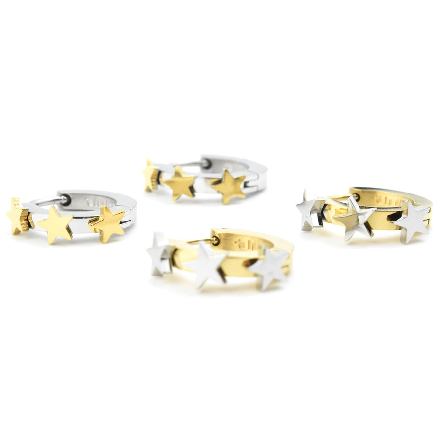 Star 3D Huggie Hoops - Goldmakers Fine Jewelry