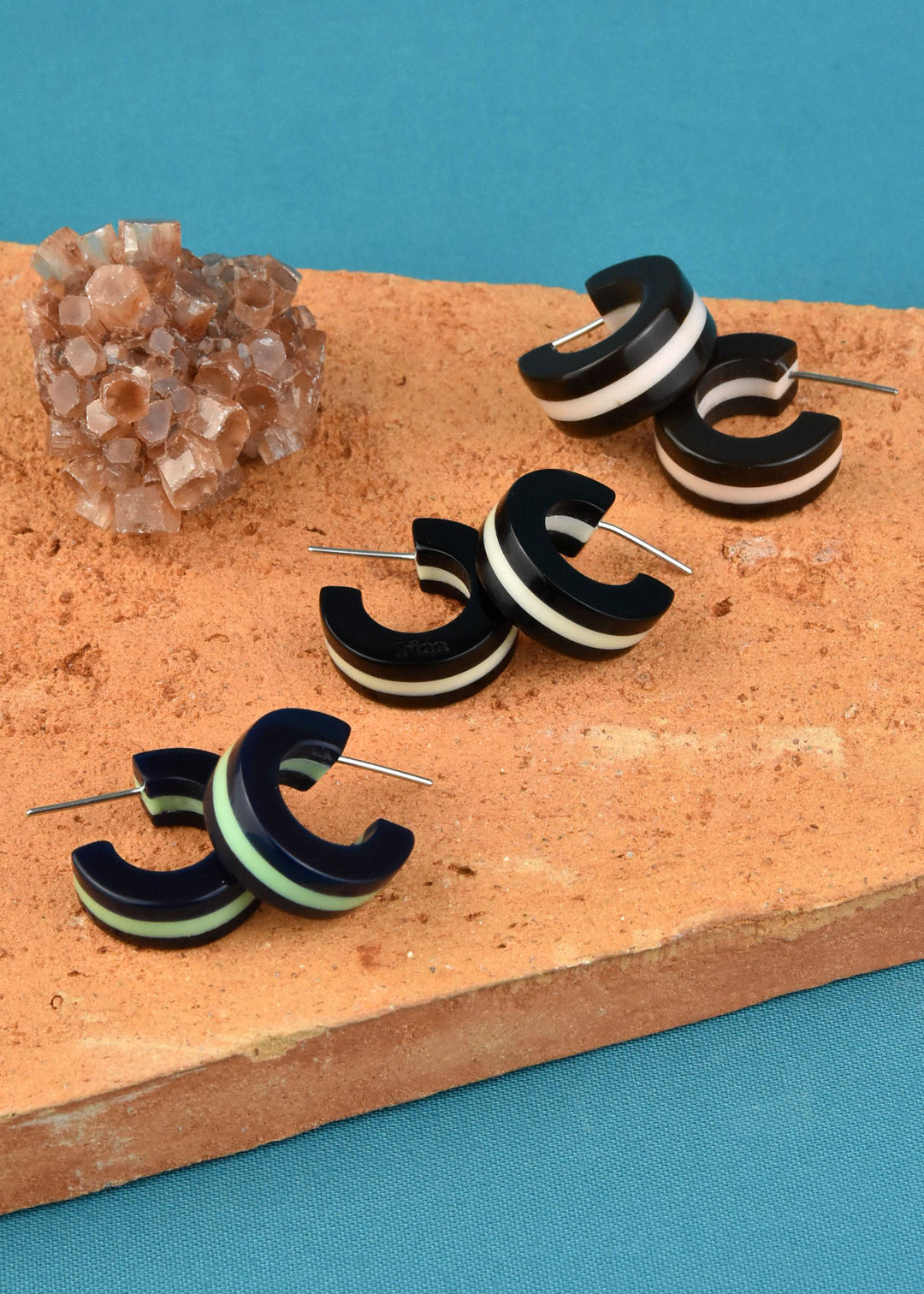 Supernova Striped Hoops, Green & Blue - Goldmakers Fine Jewelry