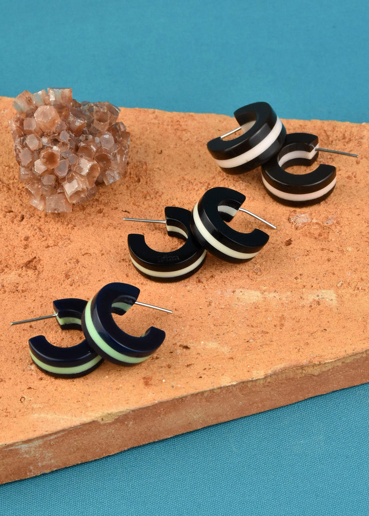 Supernova Striped Hoops, Green & Blue - Goldmakers Fine Jewelry