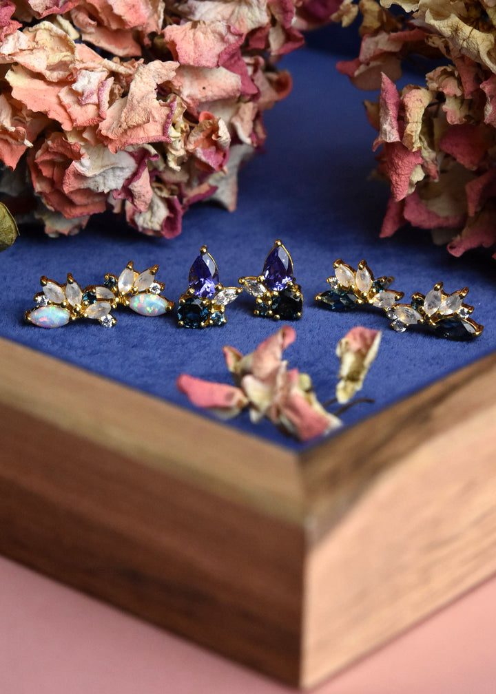 Opal & Cubic Zirconia Butterfly Studs - Goldmakers Fine Jewelry