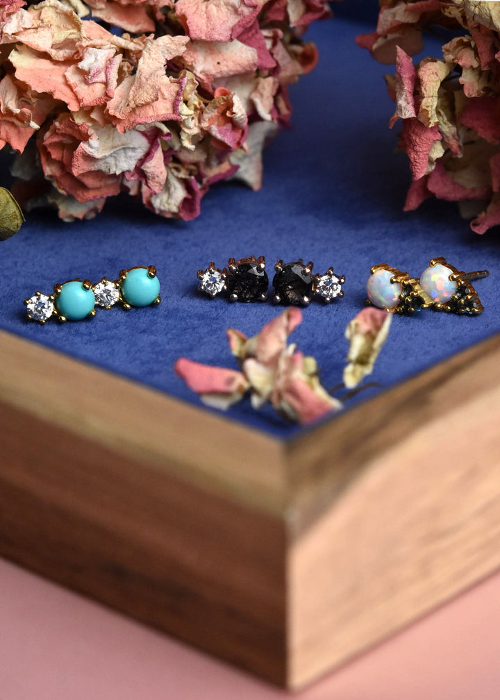 Opal & Blue Topaz Doublet Studs - Goldmakers Fine Jewelry