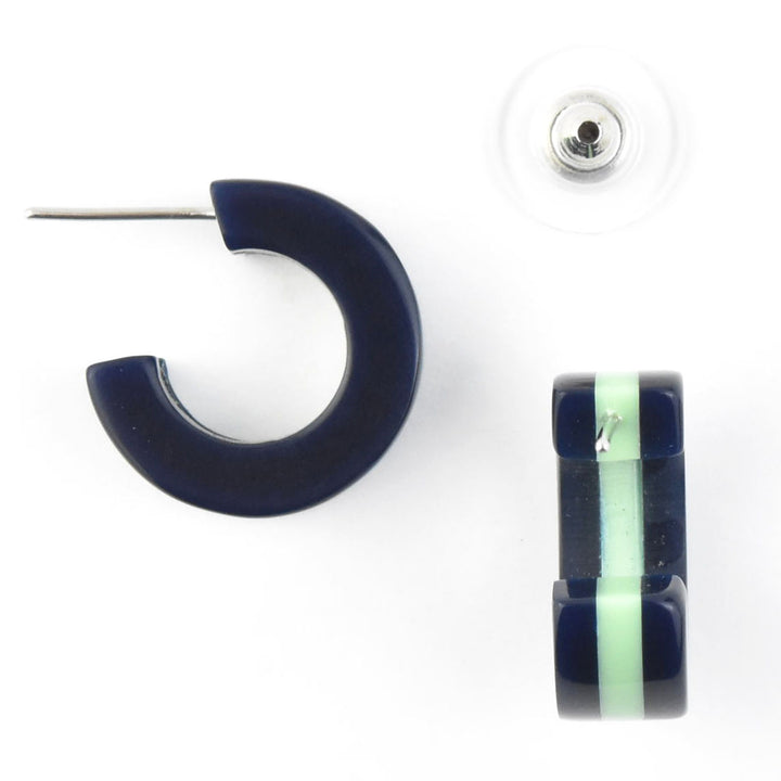 Supernova Striped Hoops, Green & Blue - Goldmakers Fine Jewelry