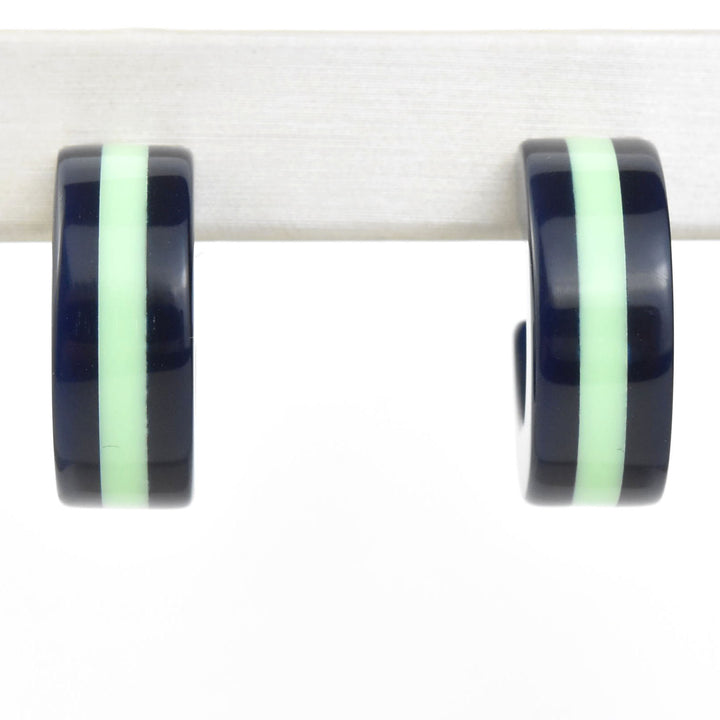 Supernova Striped Hoops, Green & Blue - Goldmakers Fine Jewelry