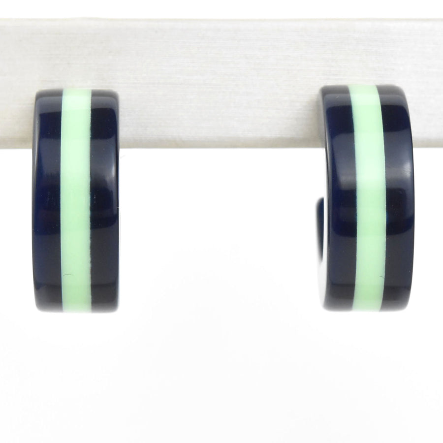 Supernova Striped Hoops, Green & Blue - Goldmakers Fine Jewelry