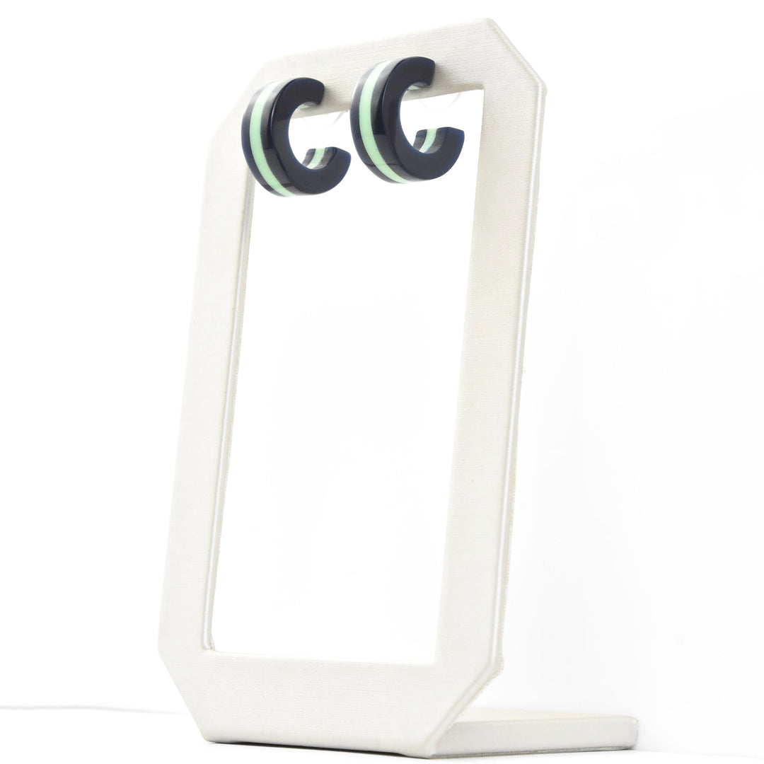 Supernova Striped Hoops, Green & Blue - Goldmakers Fine Jewelry