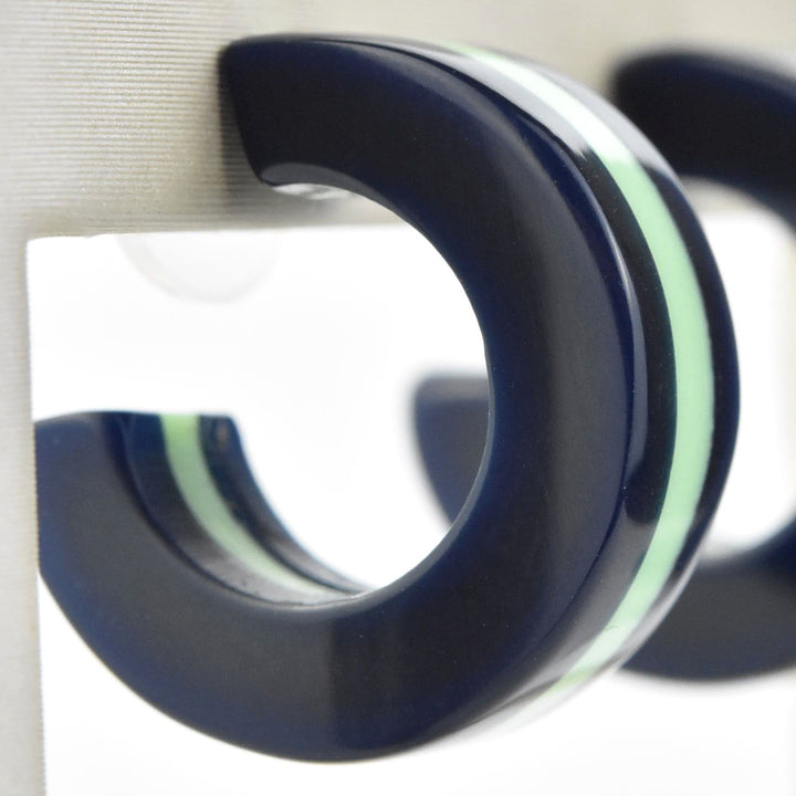 Supernova Striped Hoops, Green & Blue - Goldmakers Fine Jewelry