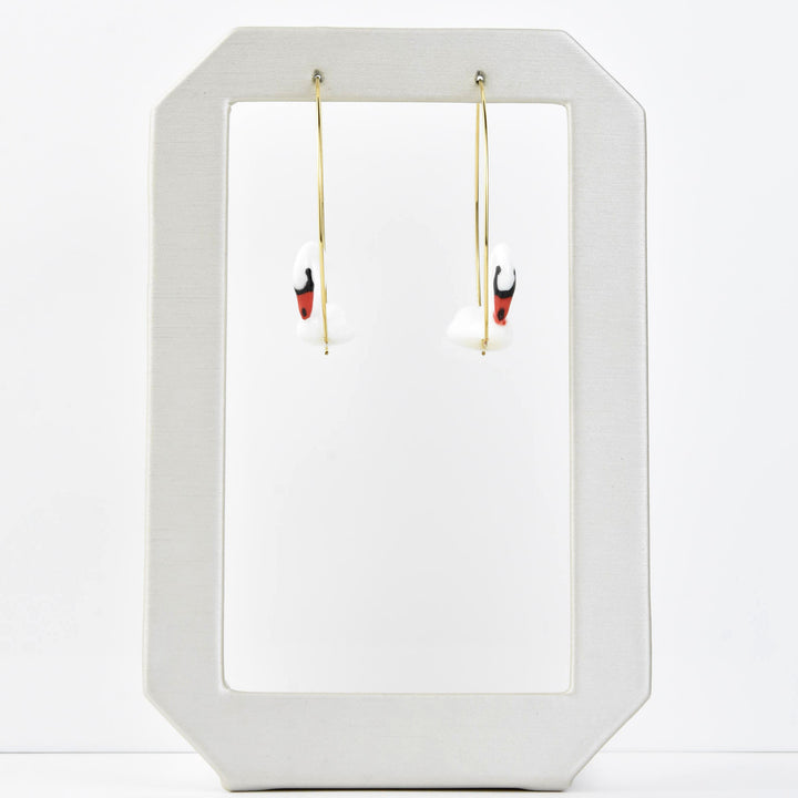 White Swan Hoop Earrings - Goldmakers Fine Jewelry