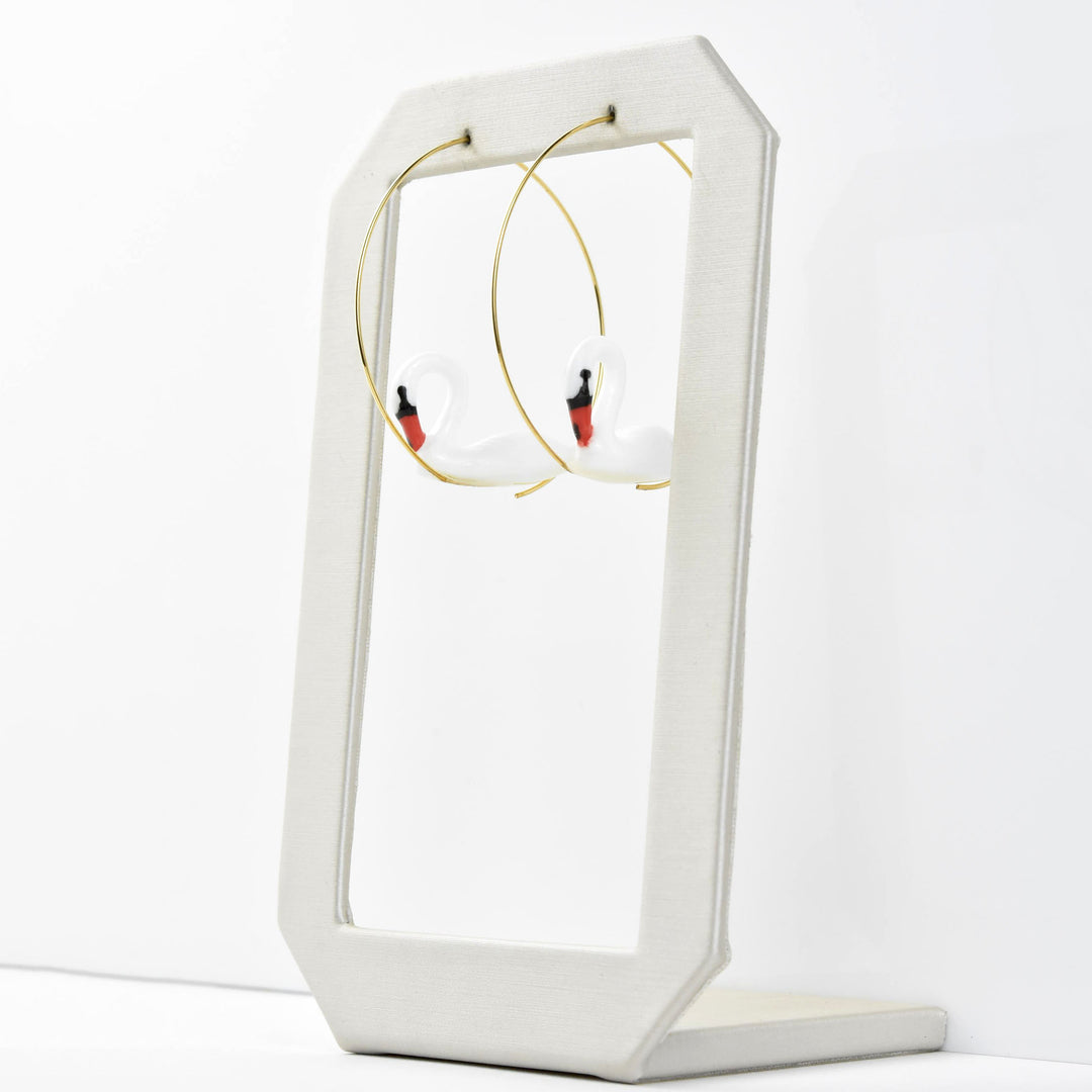 White Swan Hoop Earrings - Goldmakers Fine Jewelry