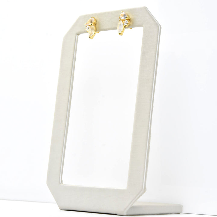 Moonstone, Quartz & CZ Sweet Pea Studs - Goldmakers Fine Jewelry