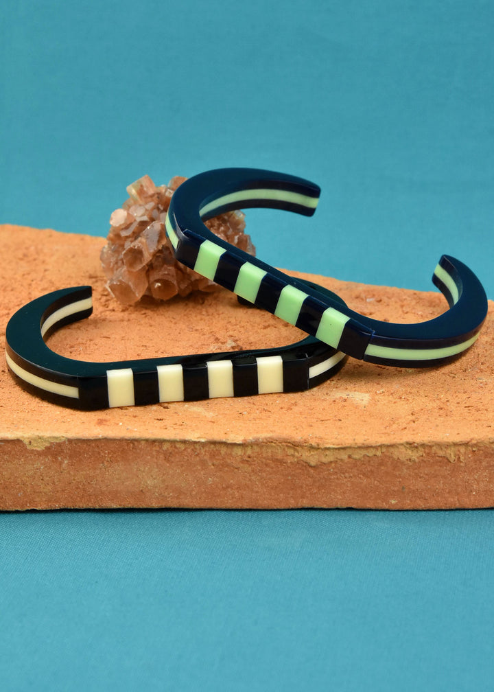 Supernova Striped Cuff, Green & Blue - Goldmakers Fine Jewelry