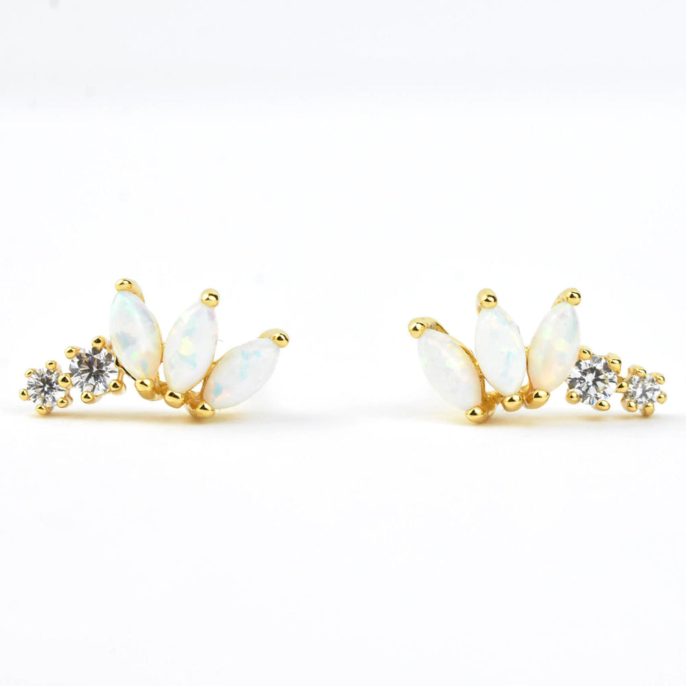Opal & Cubic Zirconia Twinkling Lotus Studs - Goldmakers Fine Jewelry