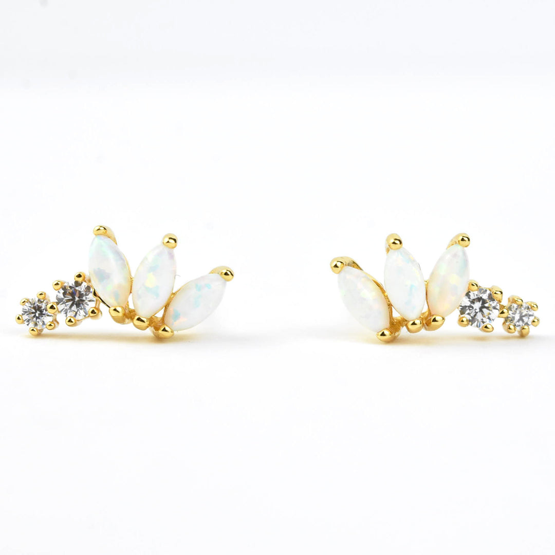 Opal & Cubic Zirconia Twinkling Lotus Studs - Goldmakers Fine Jewelry