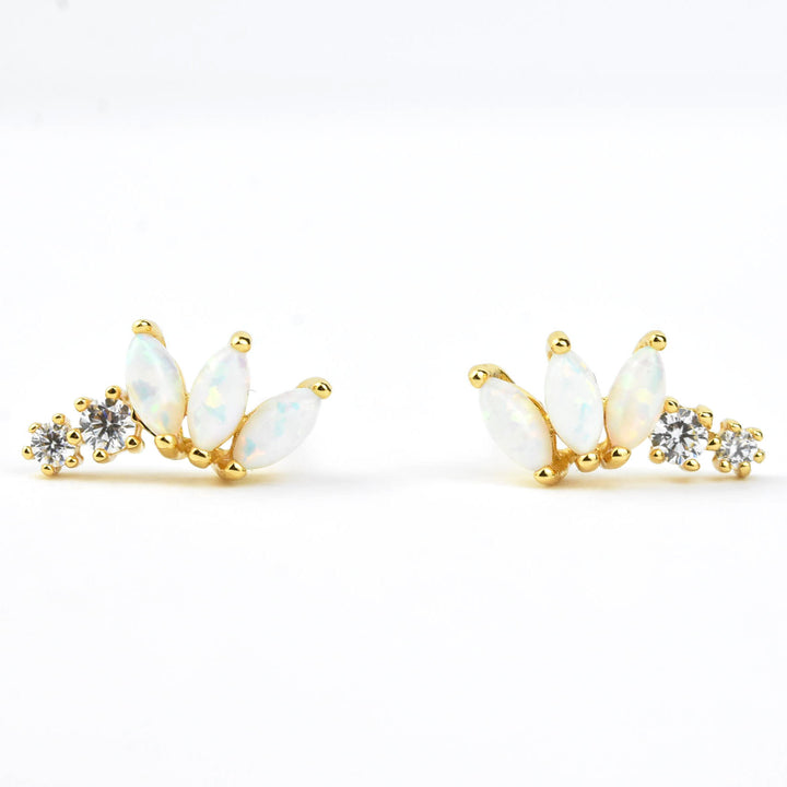 Opal & Cubic Zirconia Twinkling Lotus Studs - Goldmakers Fine Jewelry