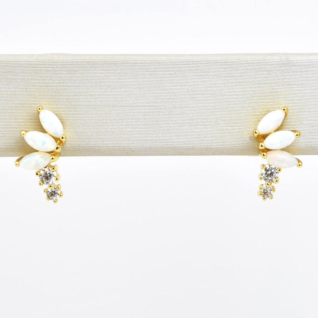 Opal & Cubic Zirconia Twinkling Lotus Studs - Goldmakers Fine Jewelry