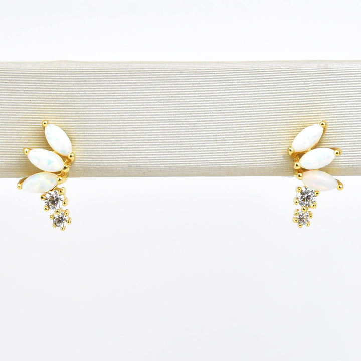 Opal & Cubic Zirconia Twinkling Lotus Studs - Goldmakers Fine Jewelry