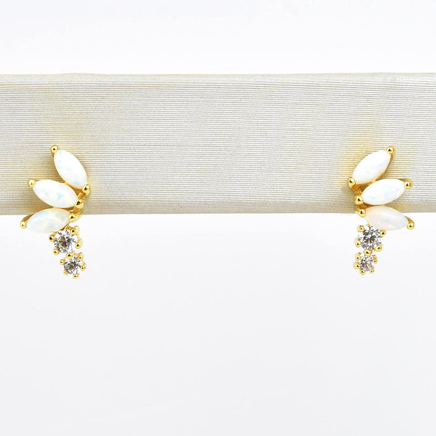 Opal & Cubic Zirconia Twinkling Lotus Studs - Goldmakers Fine Jewelry