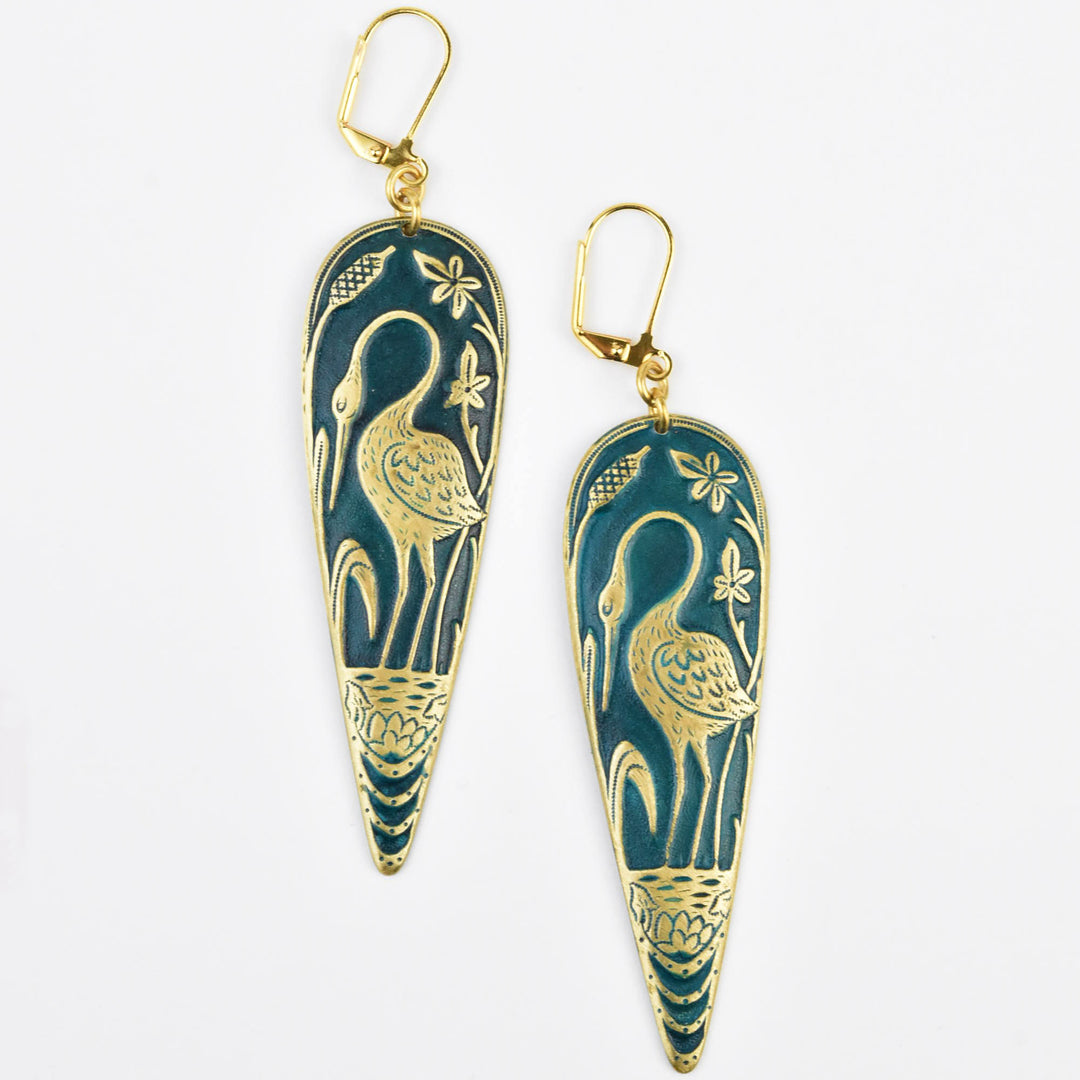 Teal Crane Earrings - Goldmakers Fine Jewelry