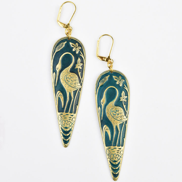 Teal Crane Earrings - Goldmakers Fine Jewelry