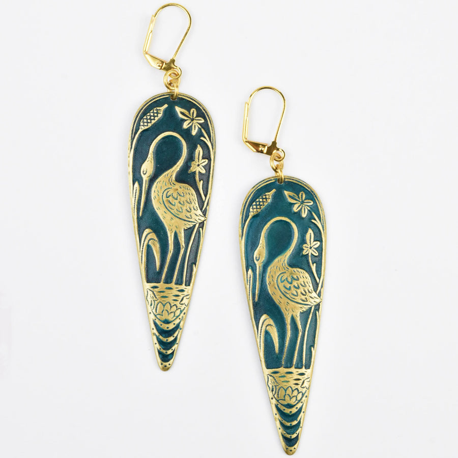 Teal Crane Earrings - Goldmakers Fine Jewelry